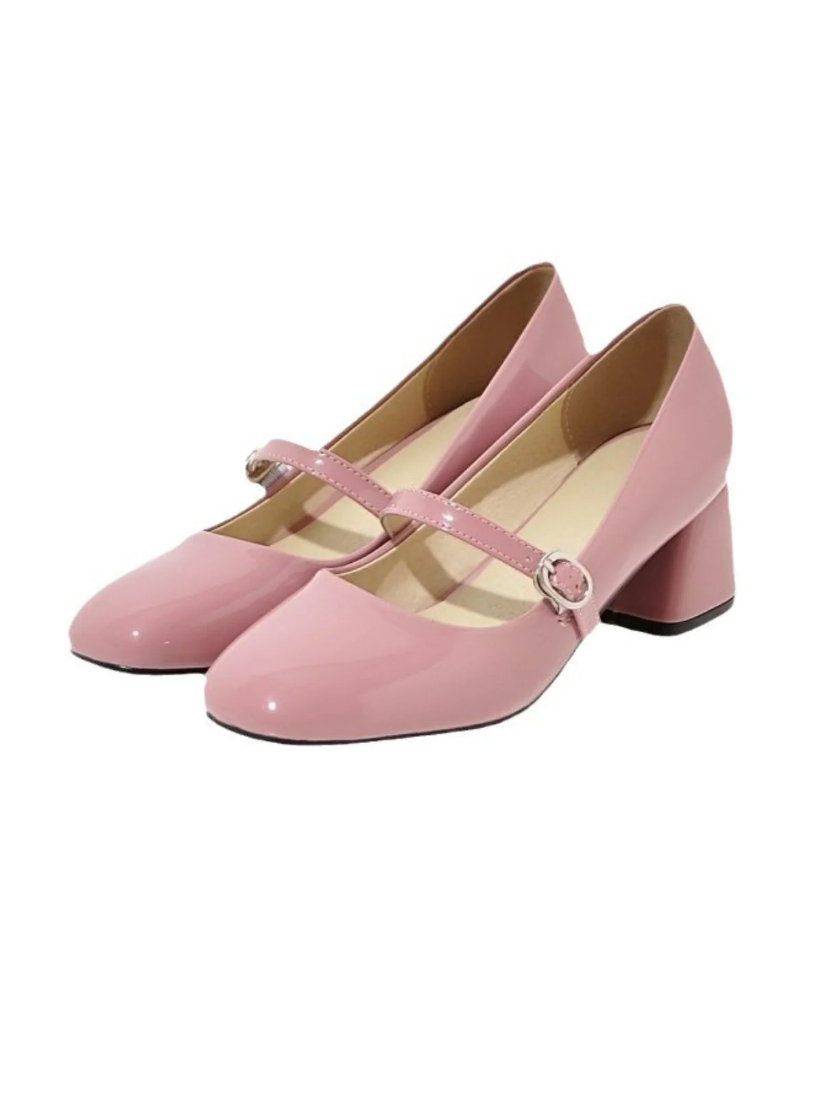 Vintage PU Leather Square Toe High Heels - Image 3