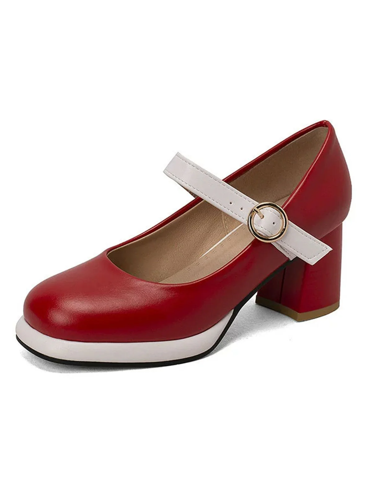 Vintage PU Round Toe Mary Janes Chunky Heels - Image 2