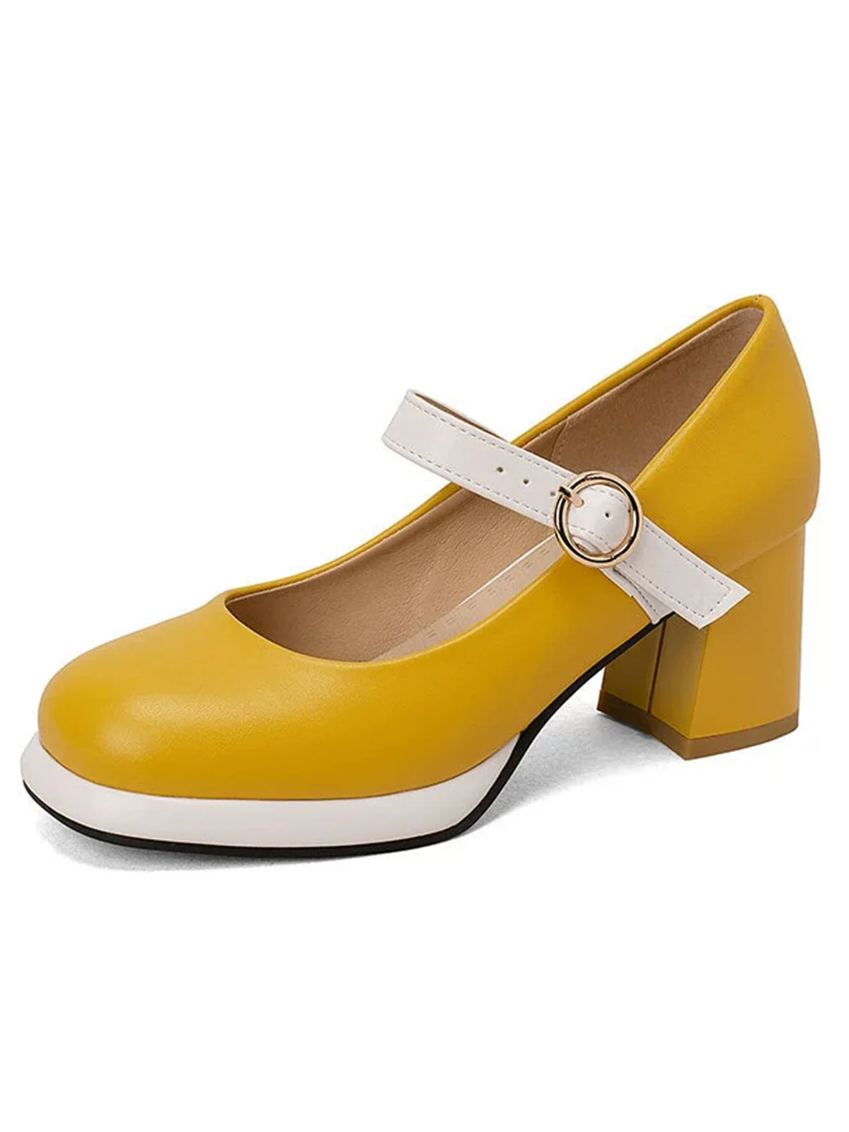 Vintage PU Round Toe Mary Janes Chunky Heels - Image 6