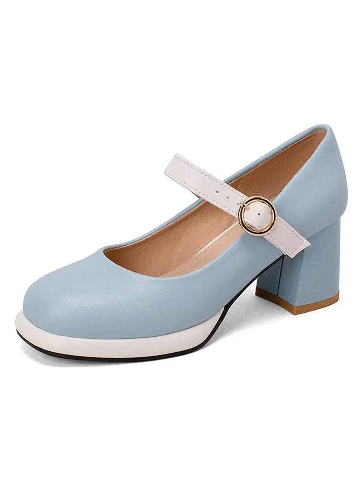 Vintage PU Round Toe Mary Janes Chunky Heels - Image 7