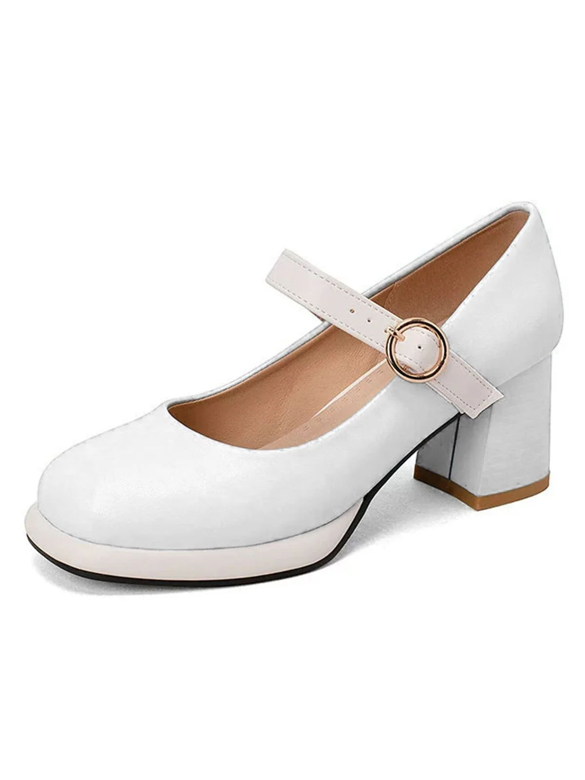 Vintage PU Round Toe Mary Janes Chunky Heels - Image 8