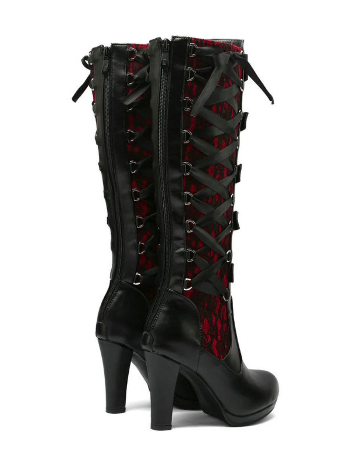 Vintage Punk Lace-Up Lace High Heel Boots - Image 2