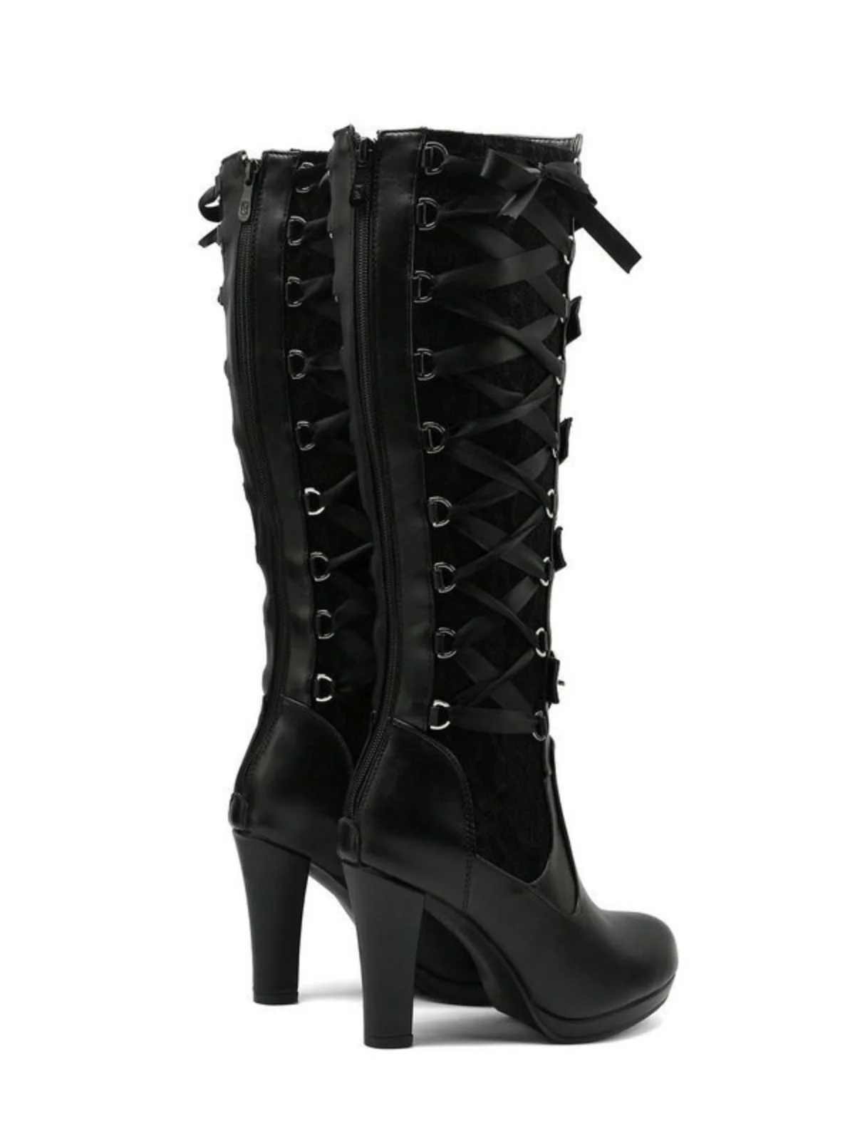 Vintage Punk Lace-Up Lace High Heel Boots - Image 6