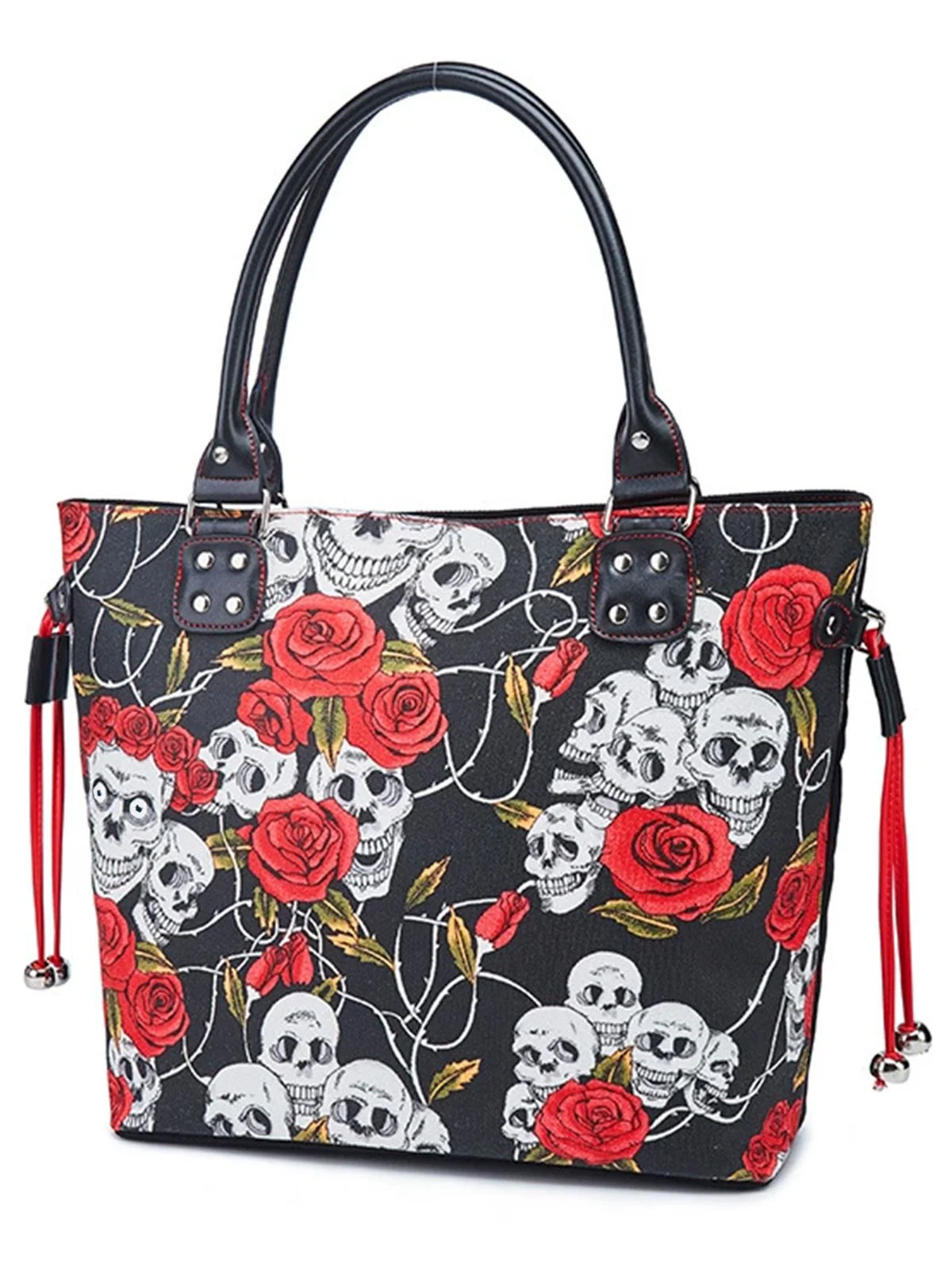 Vintage Punk Skull & Rose Print Handbag - Image 2