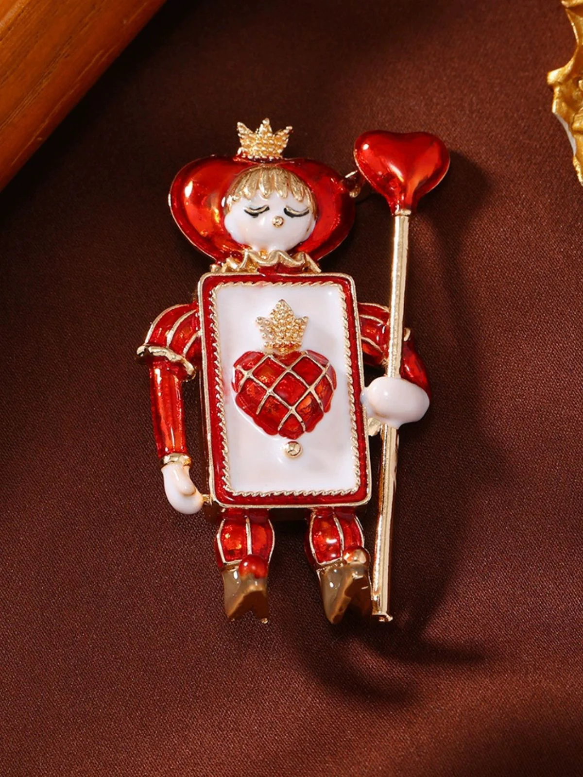 Vintage Red Heart Black Spade Soldier Christmas Brooch - Image 3