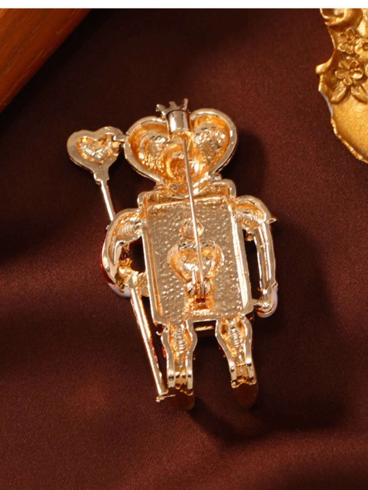 Vintage Red Heart Black Spade Soldier Christmas Brooch - Image 4