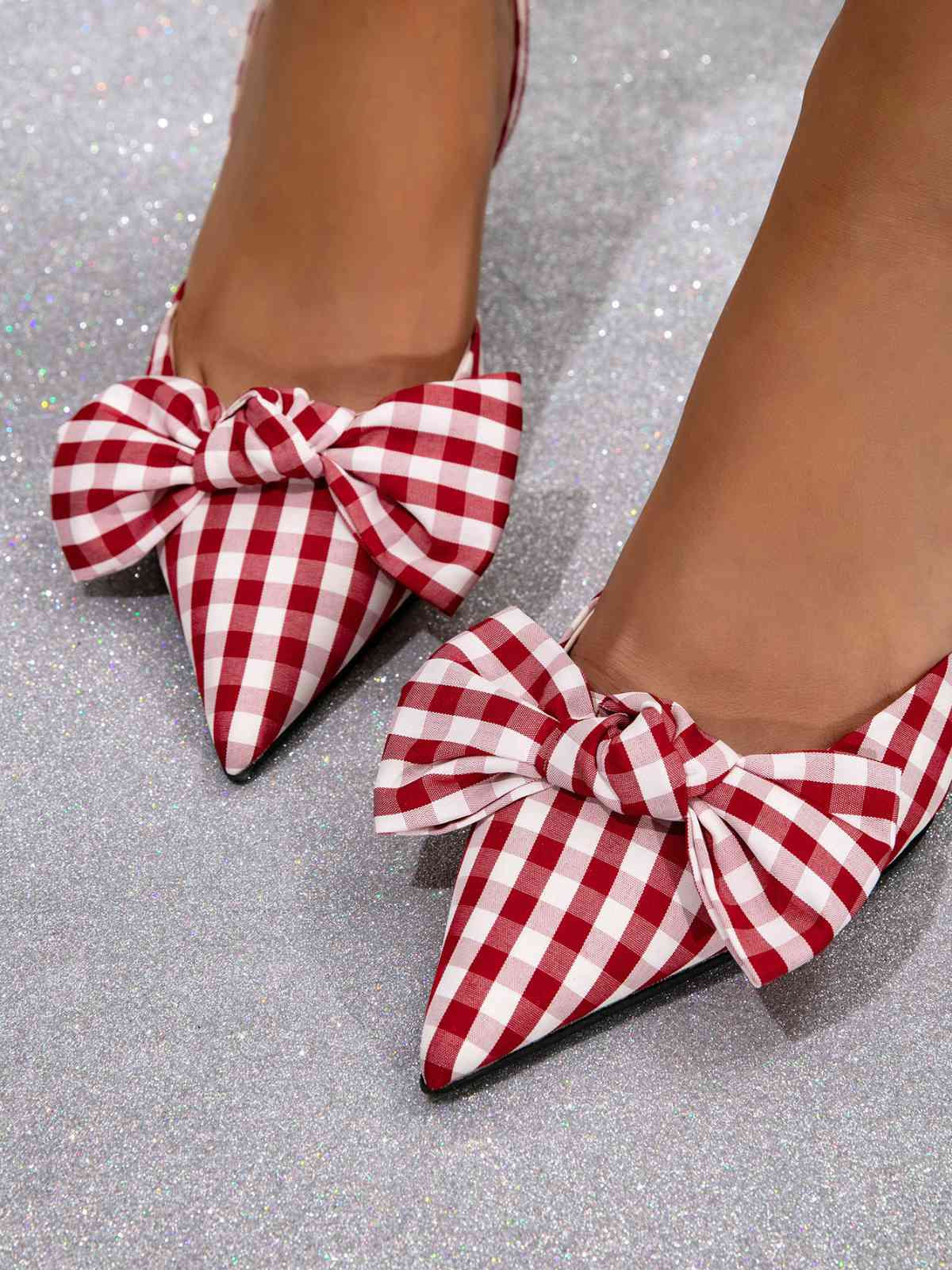 Vintage Red Plaid Bowknot Heels - Image 5