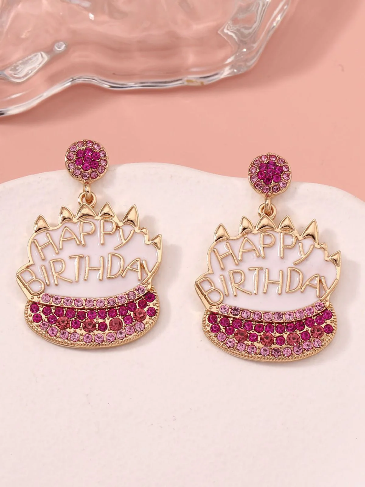 Vintage Rhinestone Birthday Cake Earrings - Image 2