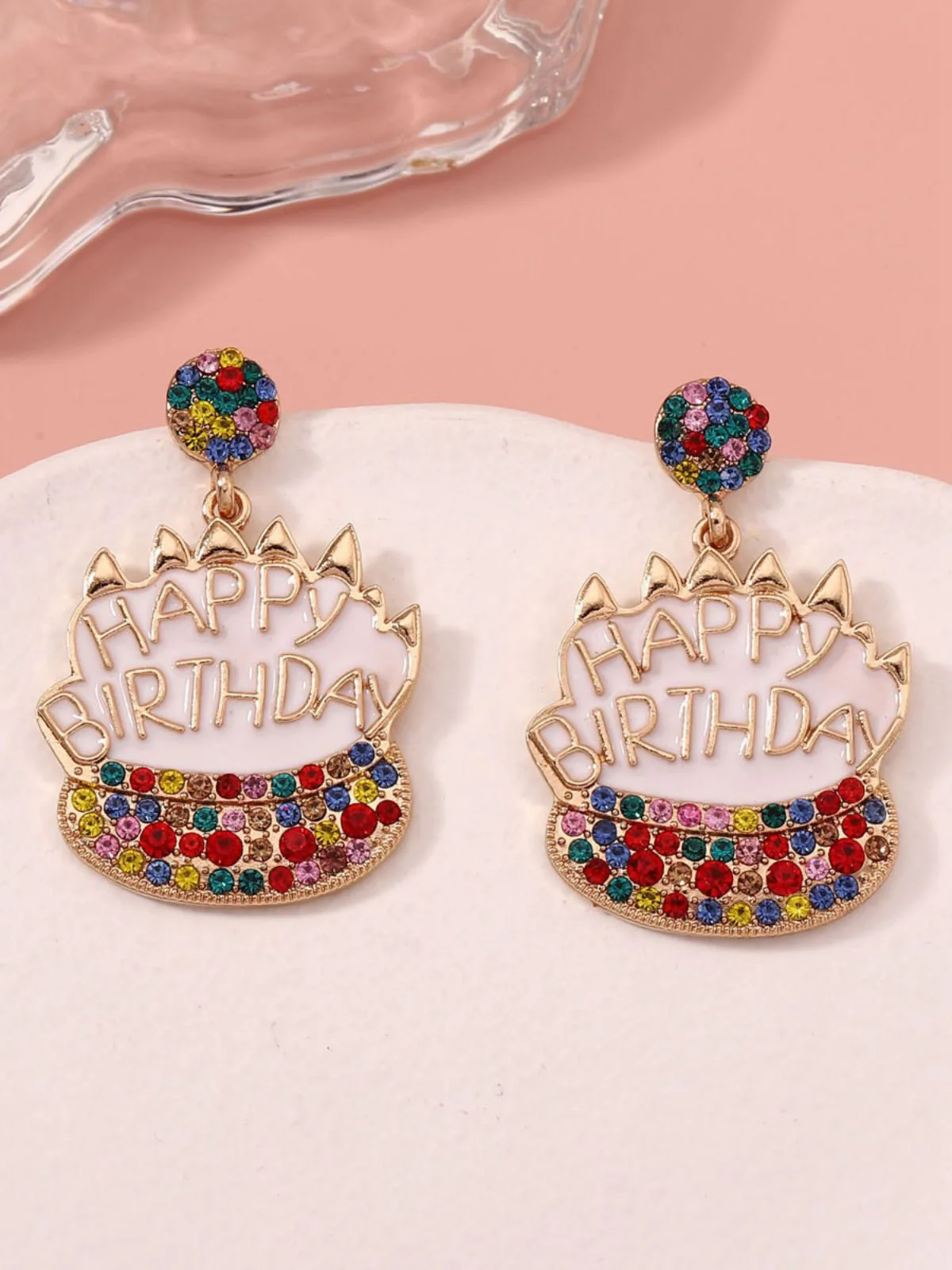 Vintage Rhinestone Birthday Cake Earrings - Image 5