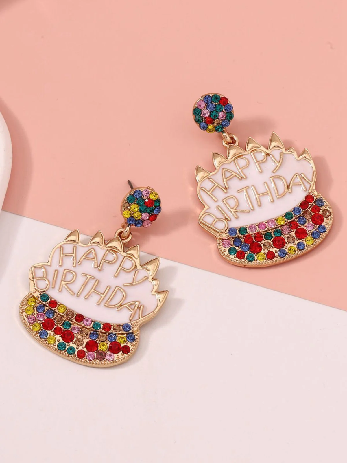 Vintage Rhinestone Birthday Cake Earrings - Image 6