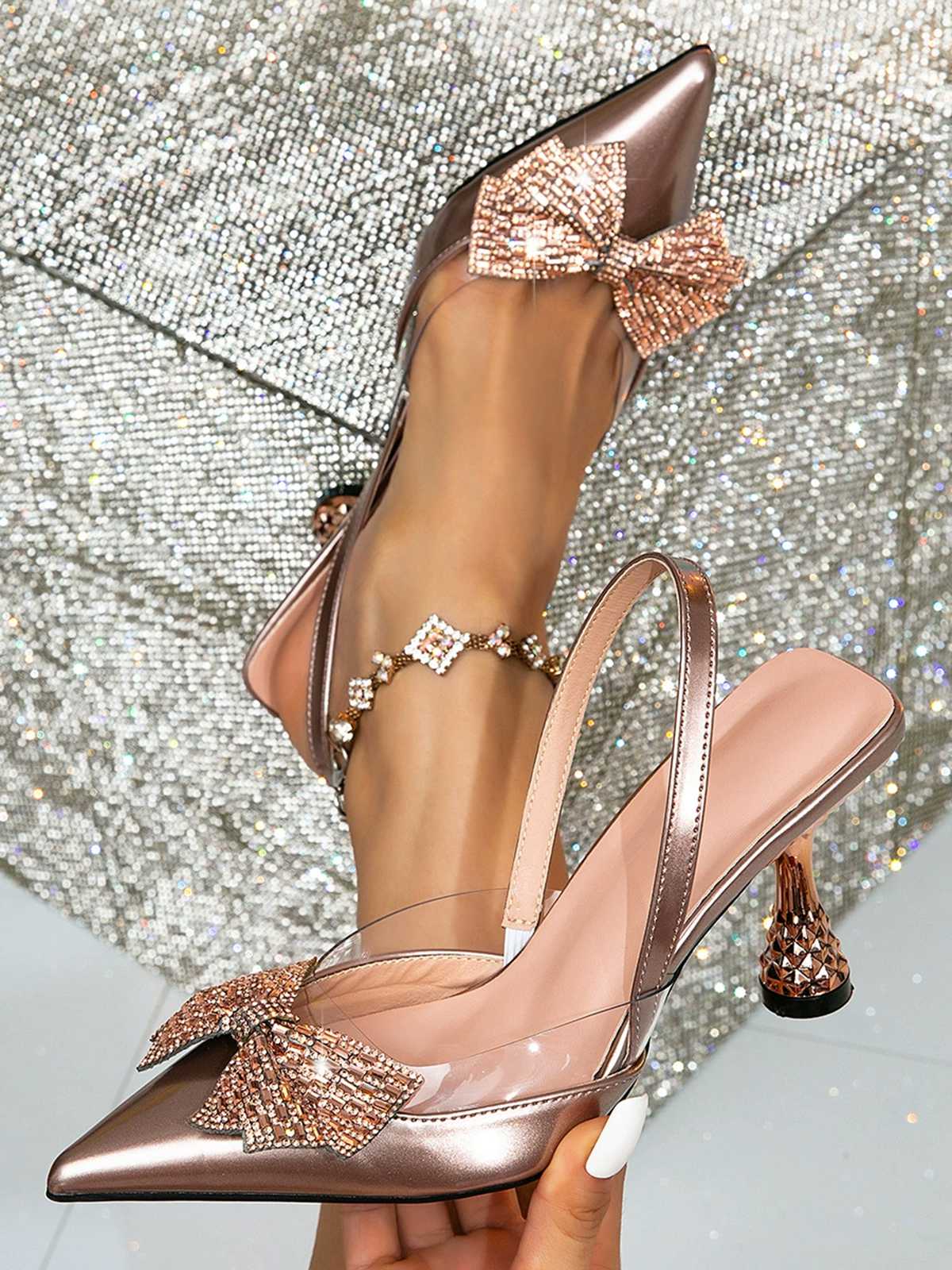 Vintage Rhinestone Bow Slingback Heels - Image 2