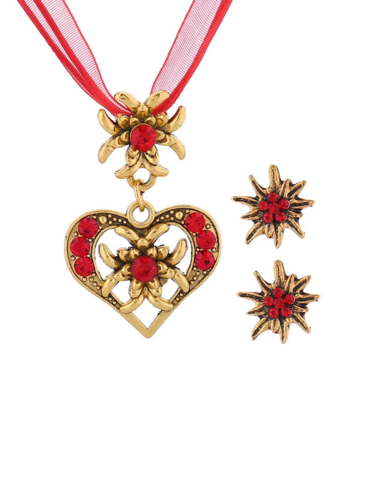 Vintage Rhinestone Edelweiss Heart Ribbon Necklace & Earring Set - Image 11