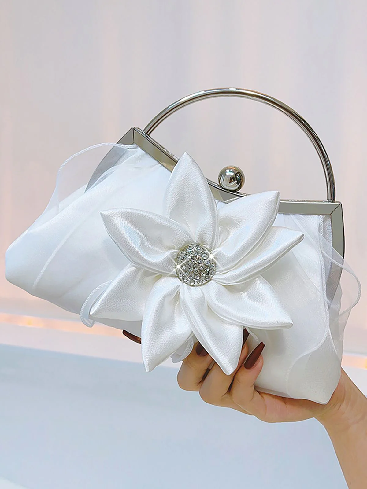 Vintage Rhinestones & 3D Flower Tote Bag - Image 2