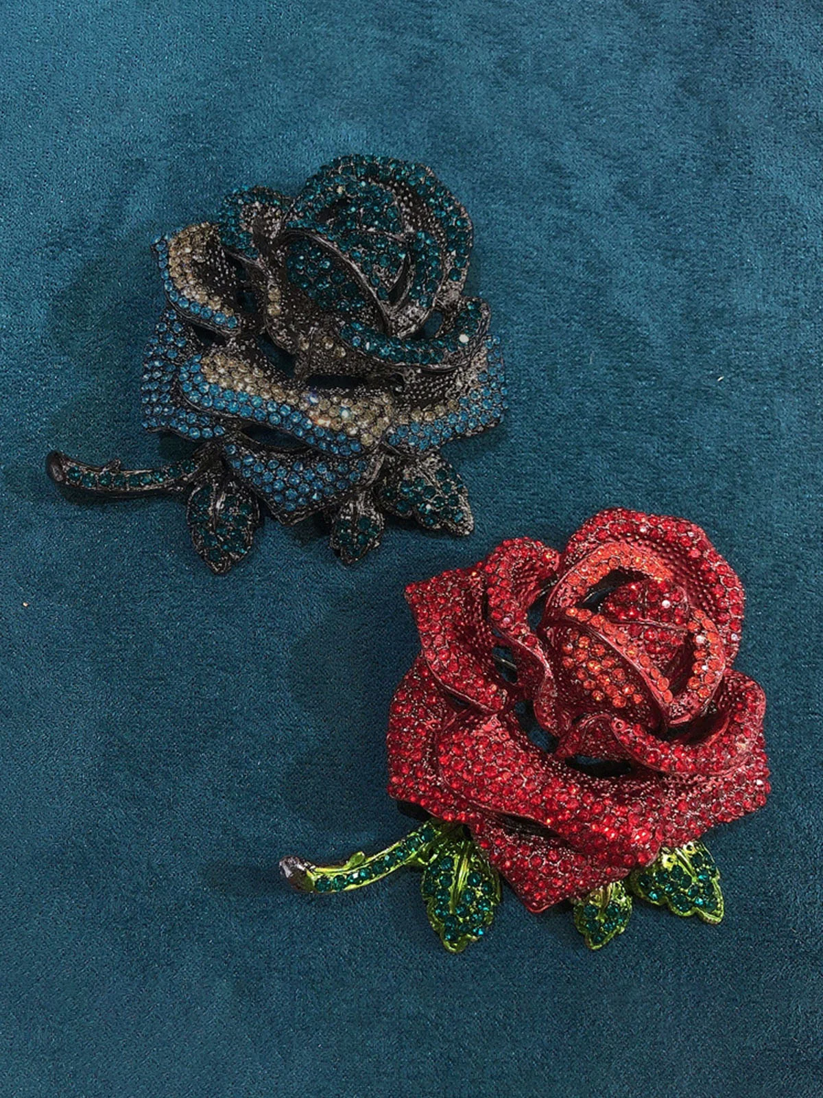 Vintage Rhinestones Rose Brooch - Image 2
