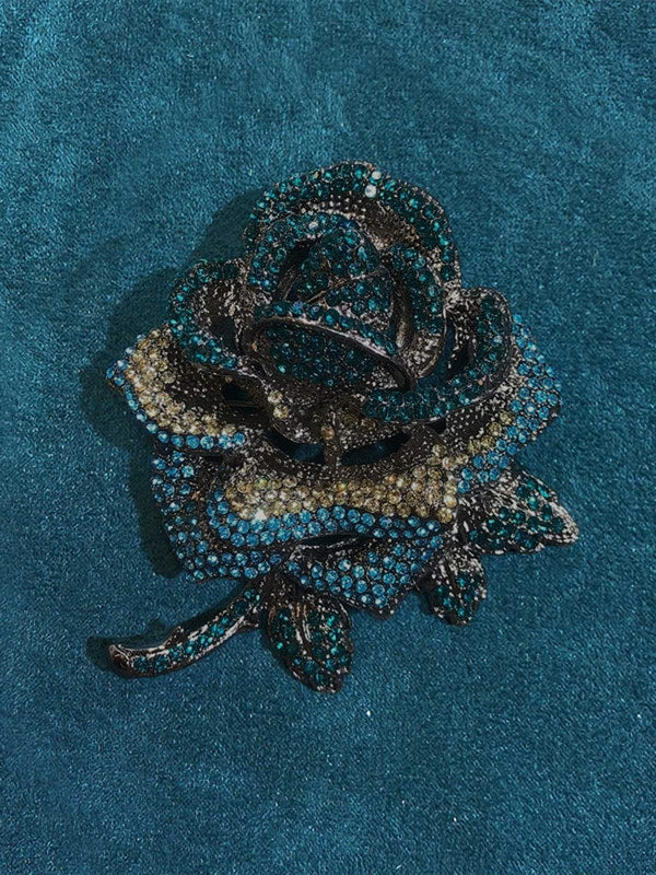 Vintage Rhinestones Rose Brooch - Image 5