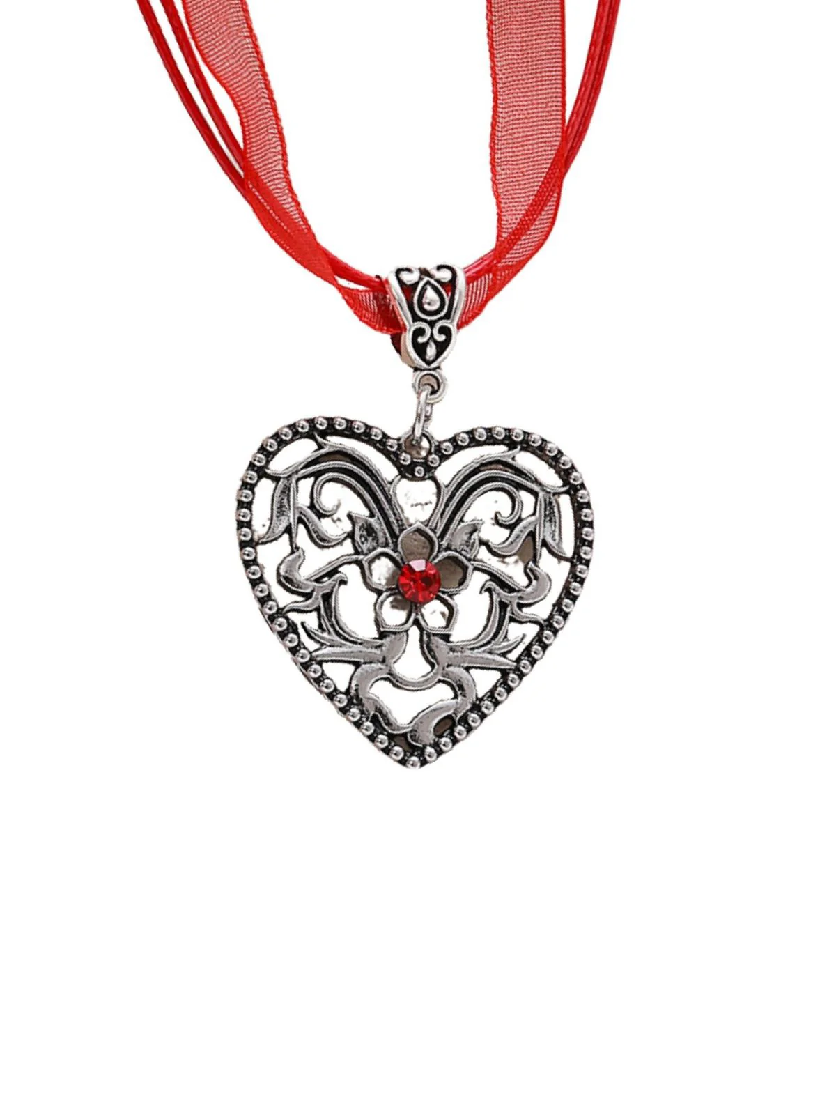 Vintage Ribbon Heart Flower Necklace - Image 2