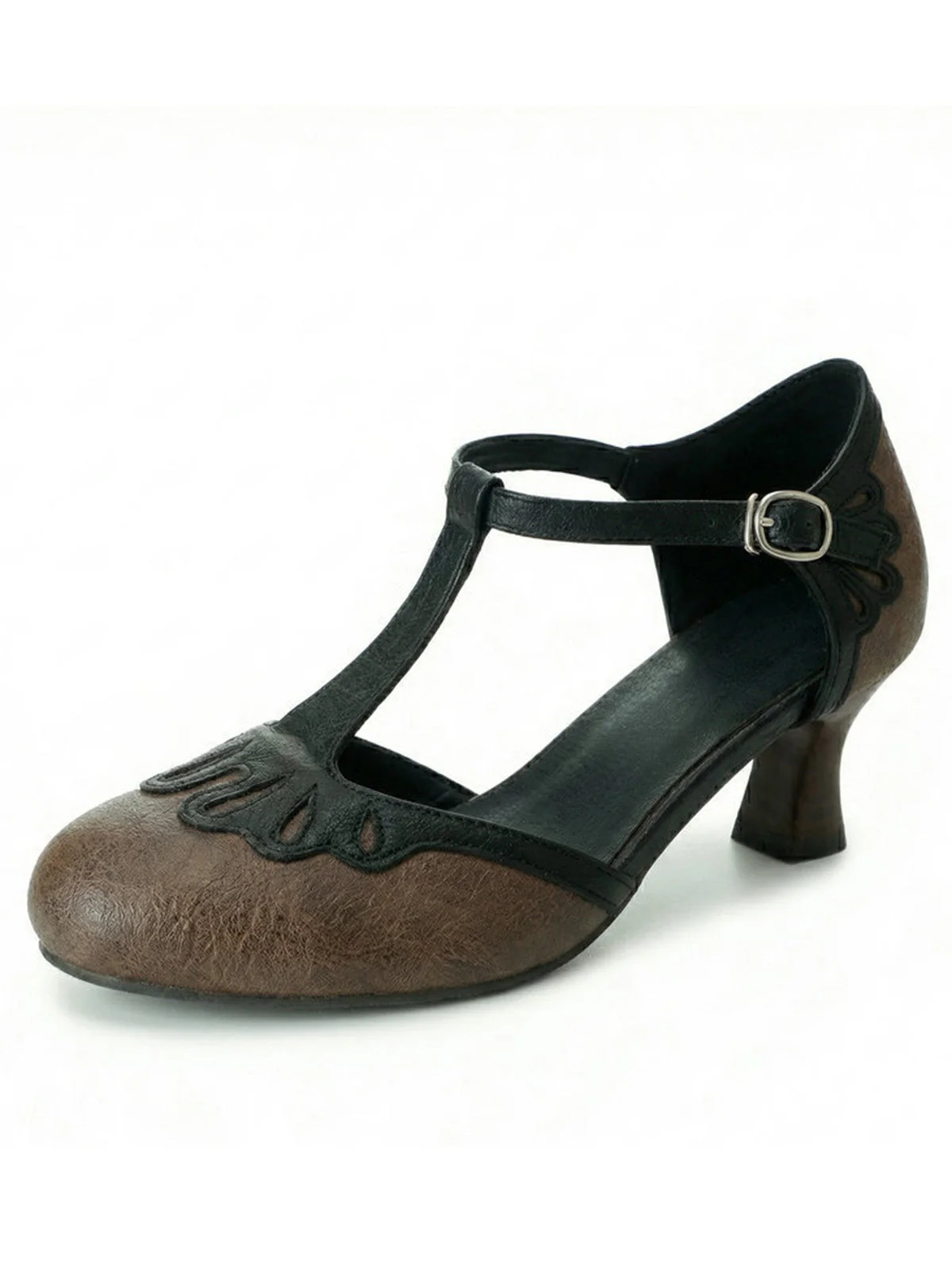Vintage Round-Toe T-Strap Chunky Heels - Image 5