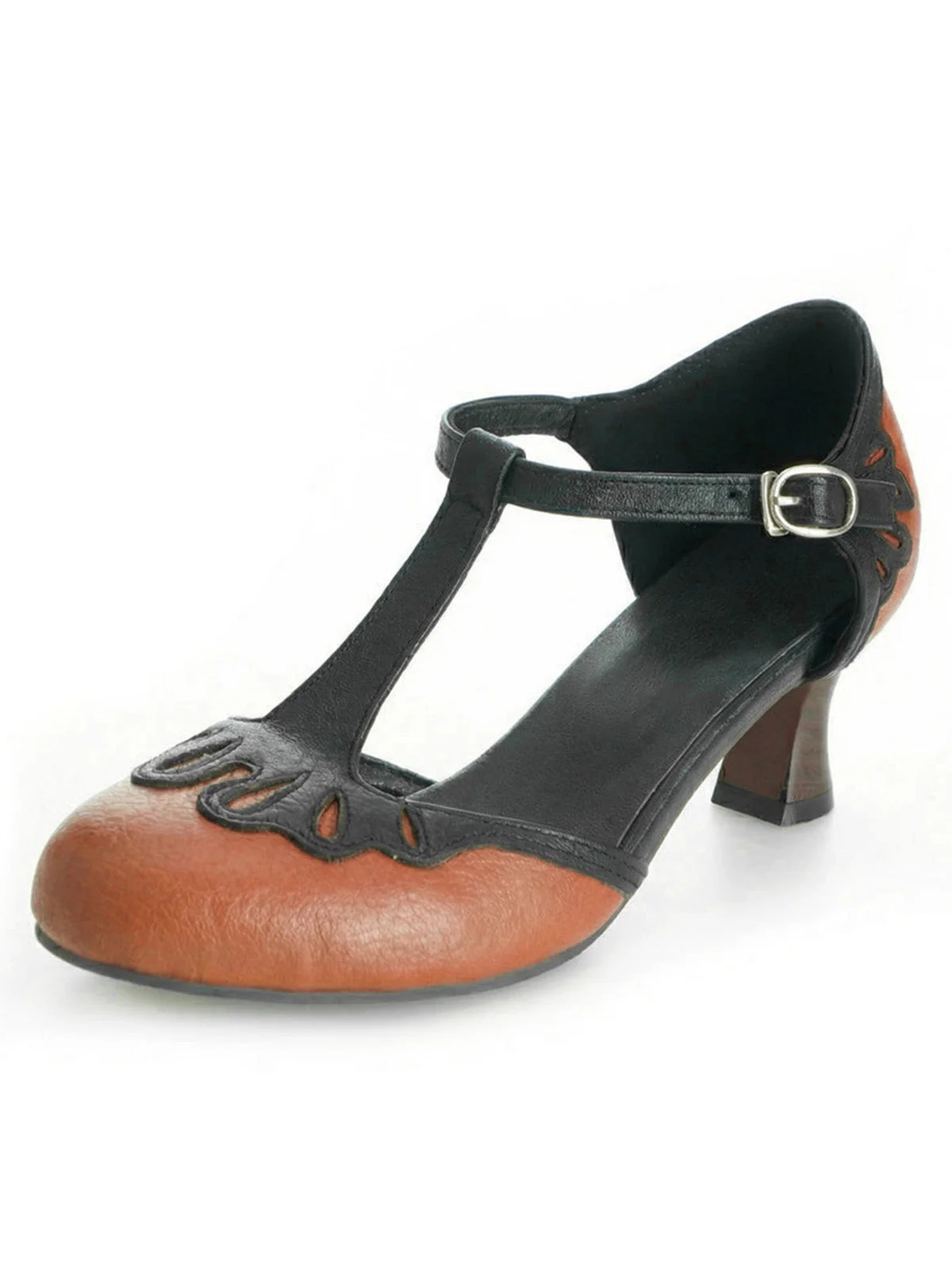 Vintage Round-Toe T-Strap Chunky Heels - Image 7