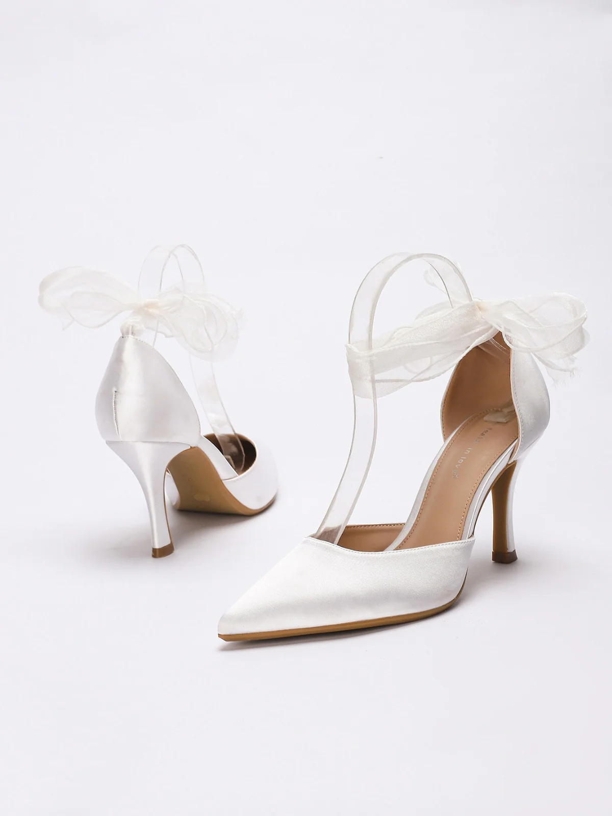 Vintage Satin Ribbon Pointed-Toe High Heels - Image 4