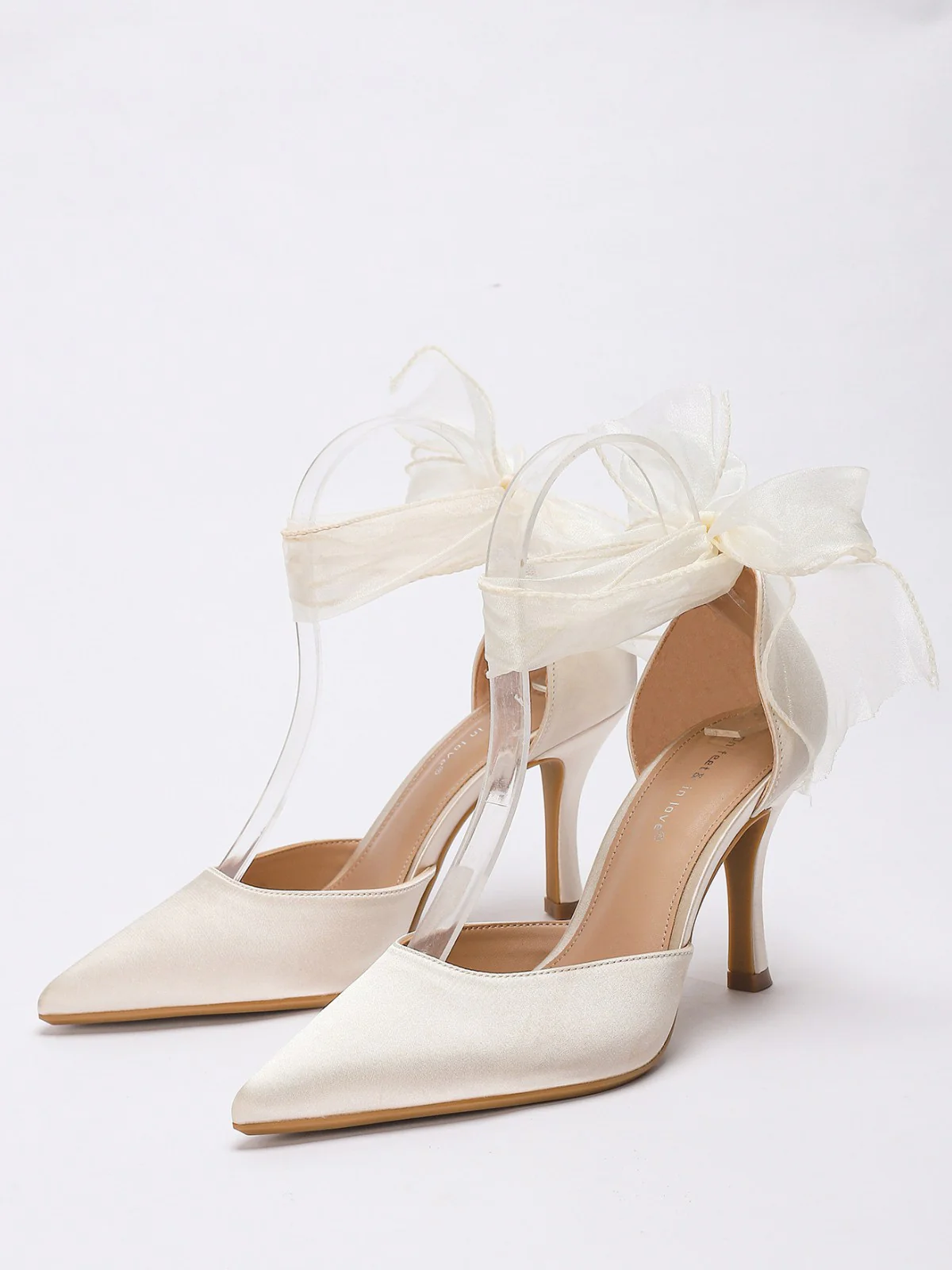 Vintage Satin Ribbon Pointed-Toe High Heels - Image 6