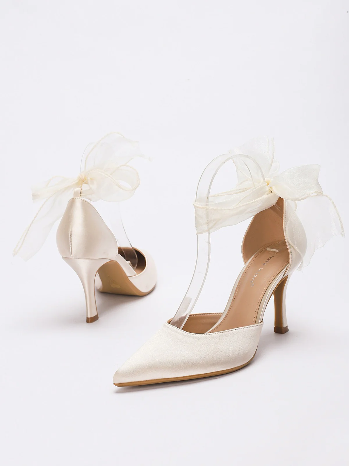 Vintage Satin Ribbon Pointed-Toe High Heels - Image 8