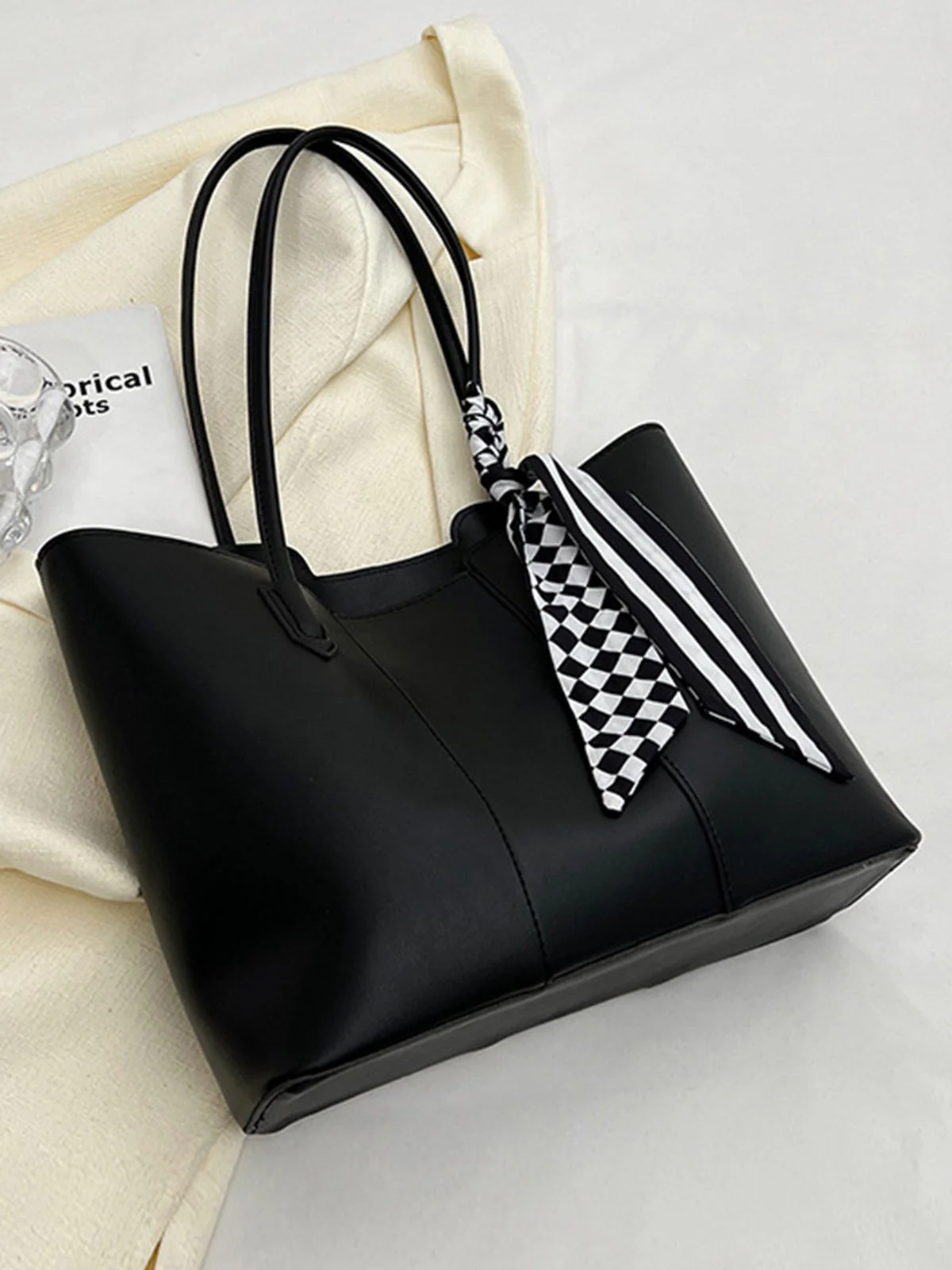 Vintage Scarf-Tied Shoulder Tote Bag - Image 2