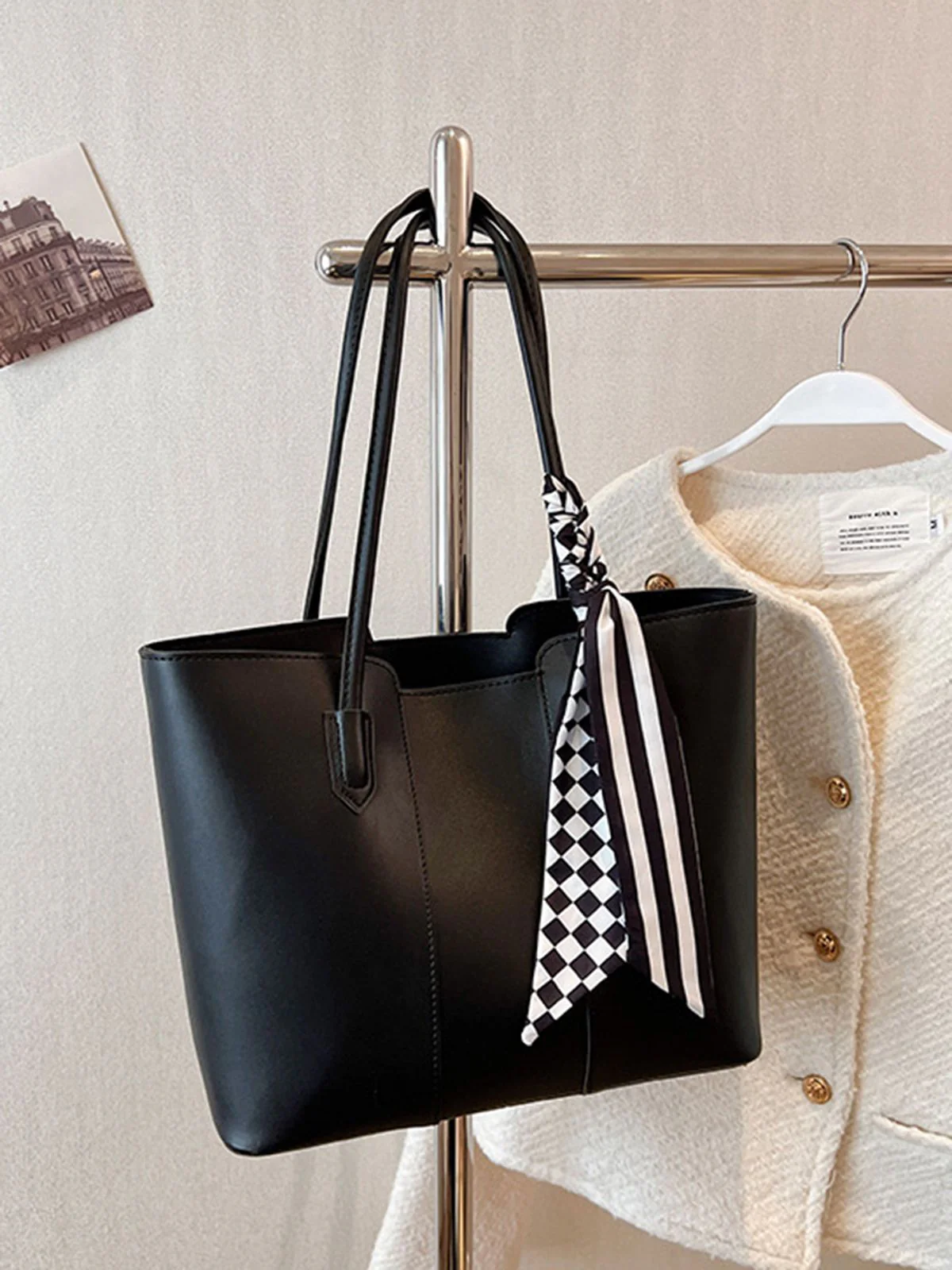 Vintage Scarf-Tied Shoulder Tote Bag - Image 3