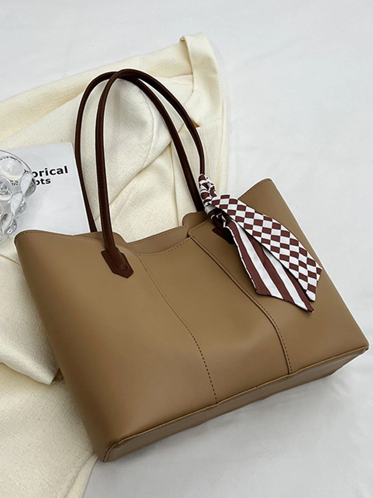 Vintage Scarf-Tied Shoulder Tote Bag - Image 7