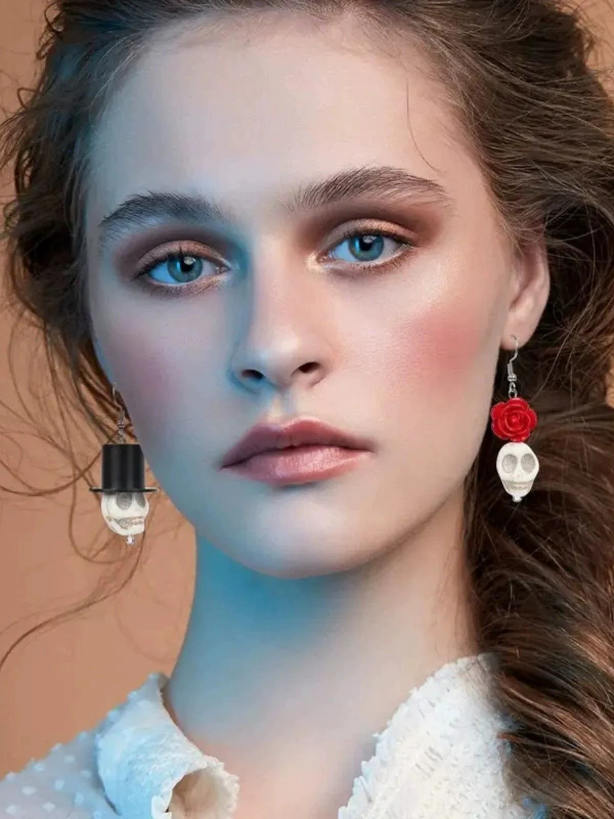 Vintage Skull Rose Halloween Earrings - Image 3