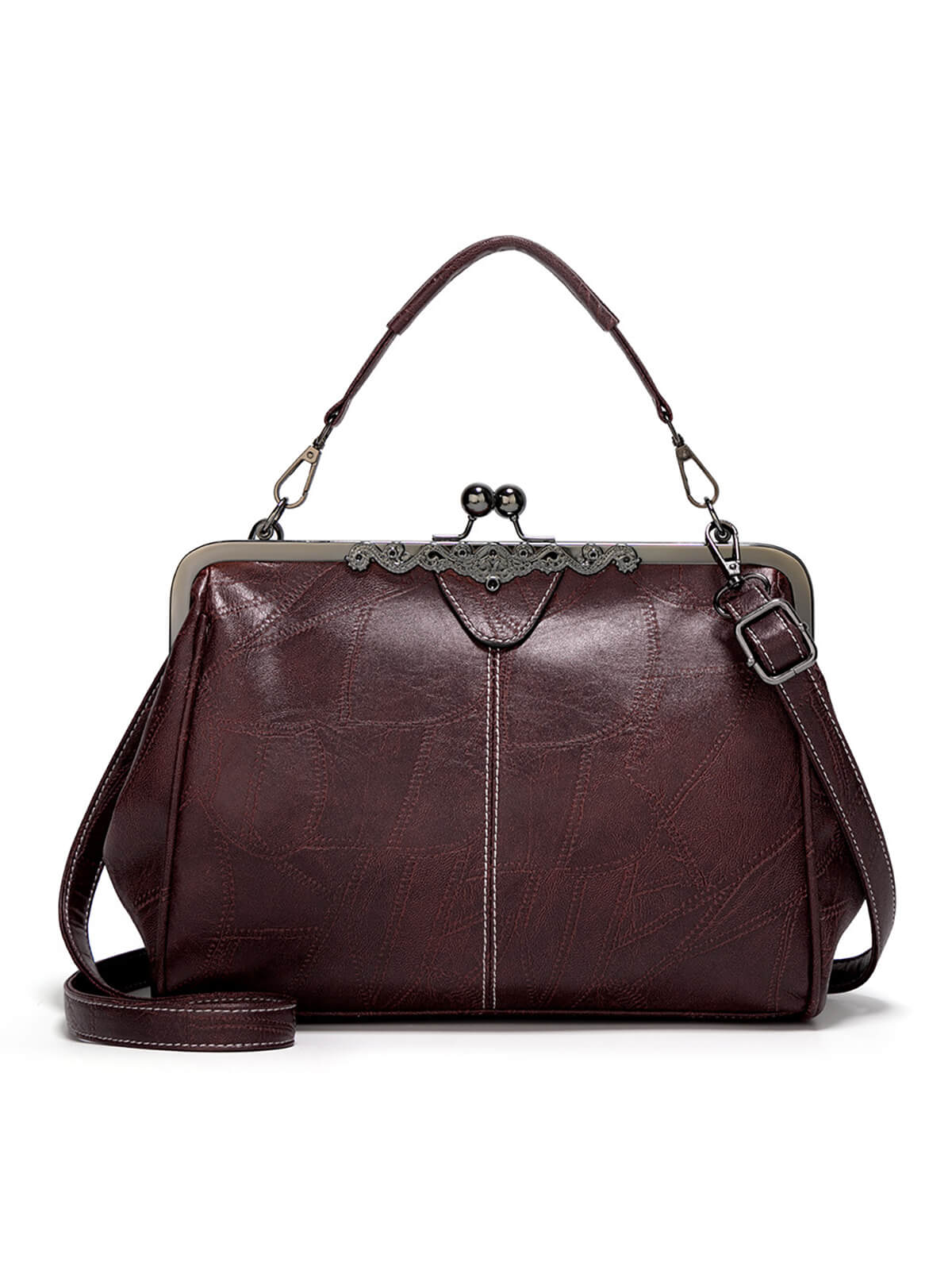 Vintage Solid Artificial Leather Handbag Crossbody Bag - Image 2