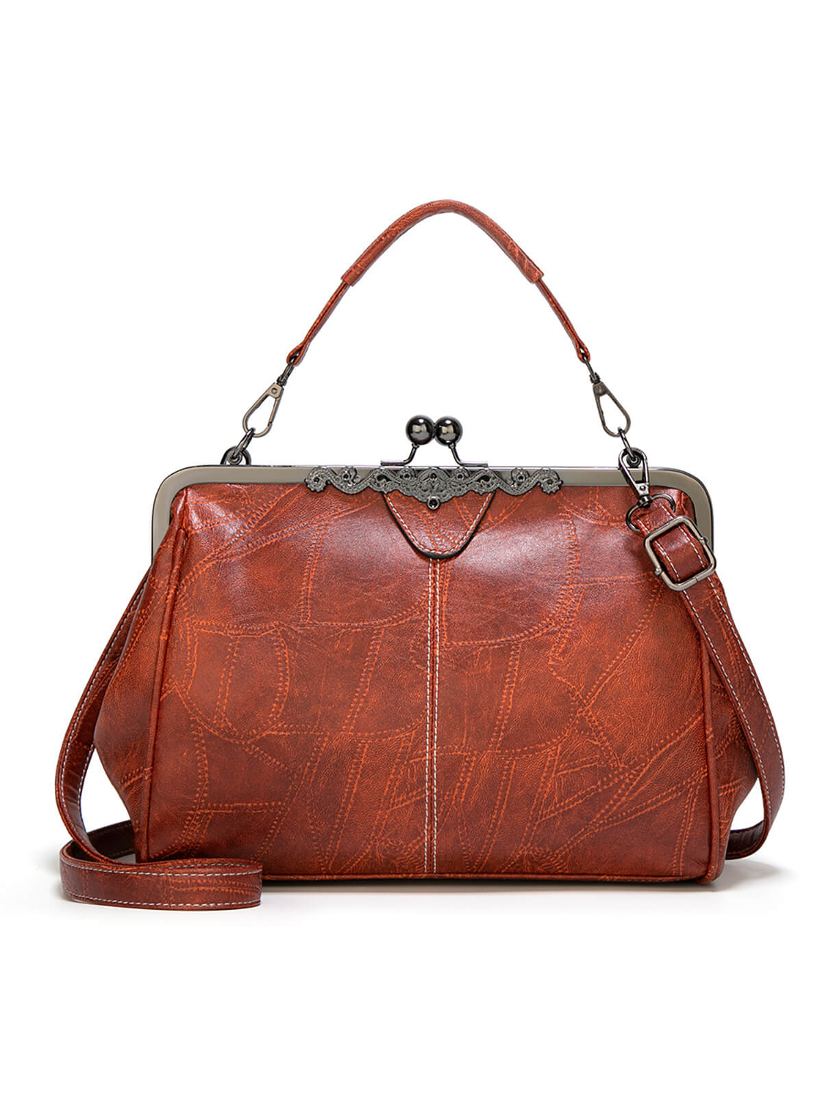 Vintage Solid Artificial Leather Handbag Crossbody Bag - Image 3