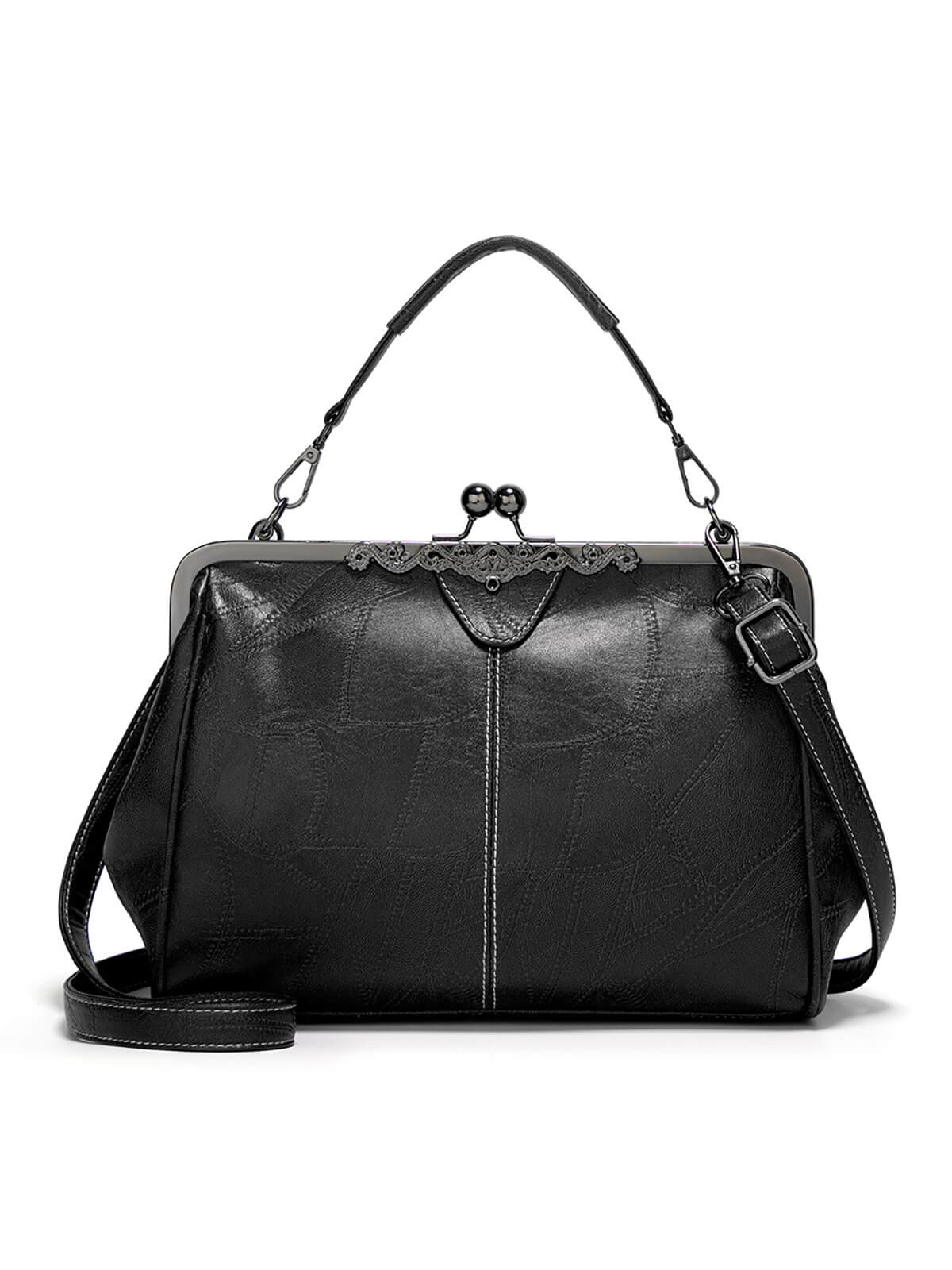 Vintage Solid Artificial Leather Handbag Crossbody Bag - Image 5
