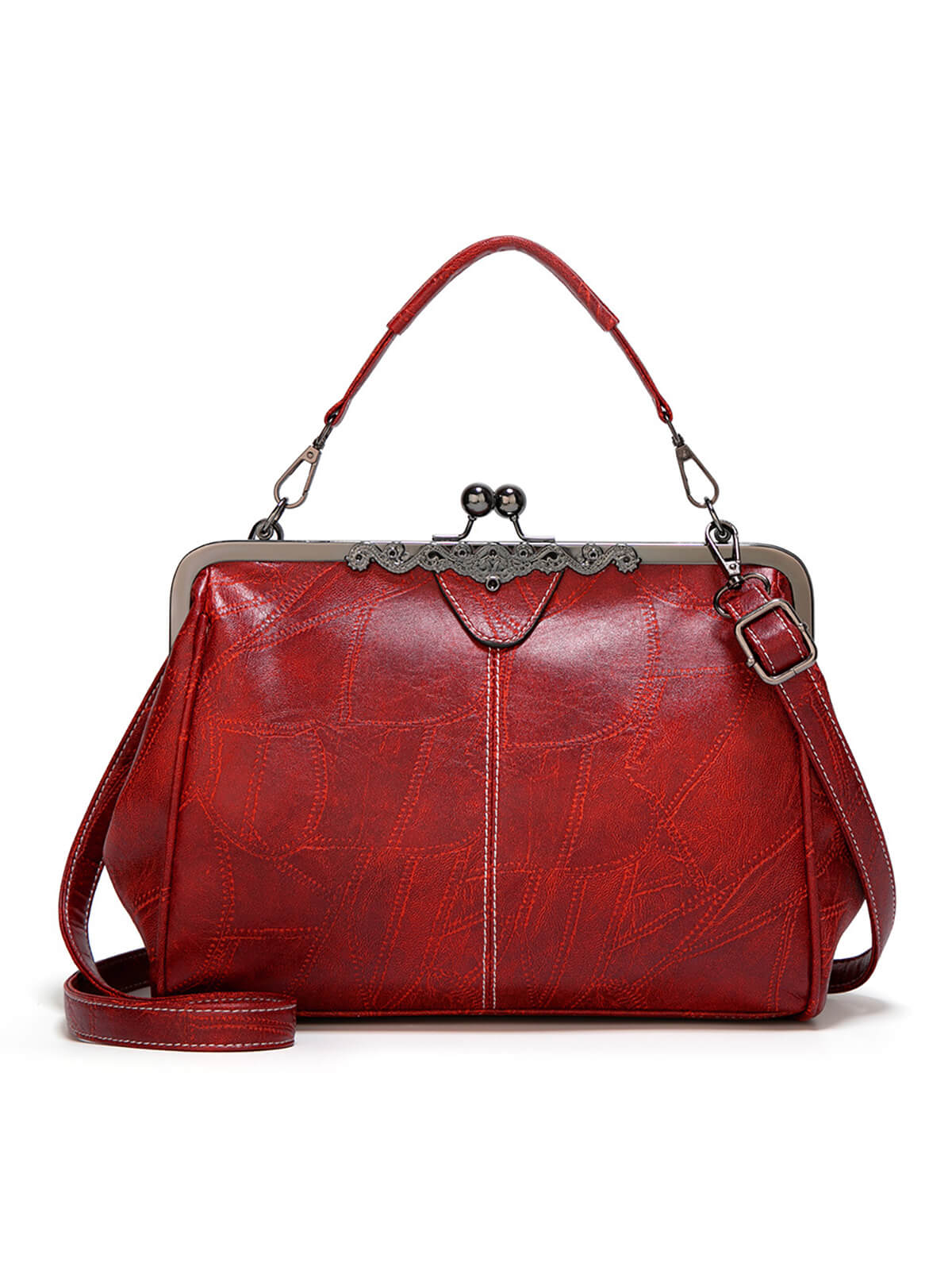 Vintage Solid Artificial Leather Handbag Crossbody Bag - Image 6