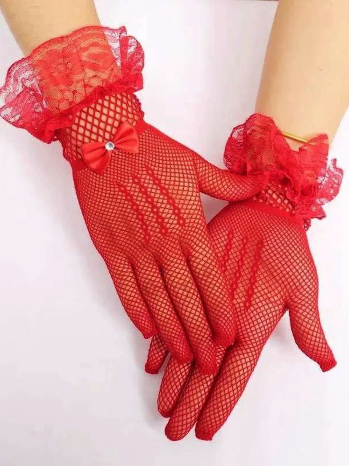 Vintage Solid Bow Lace Gloves - Image 4