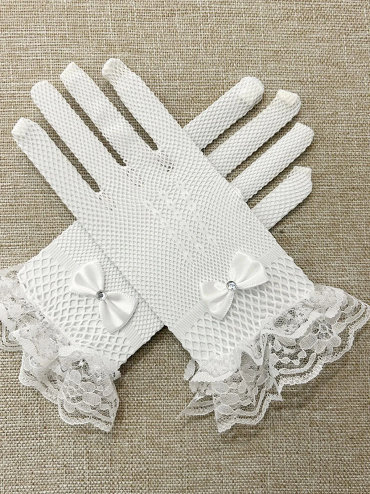 Vintage Solid Bow Lace Gloves - Image 9