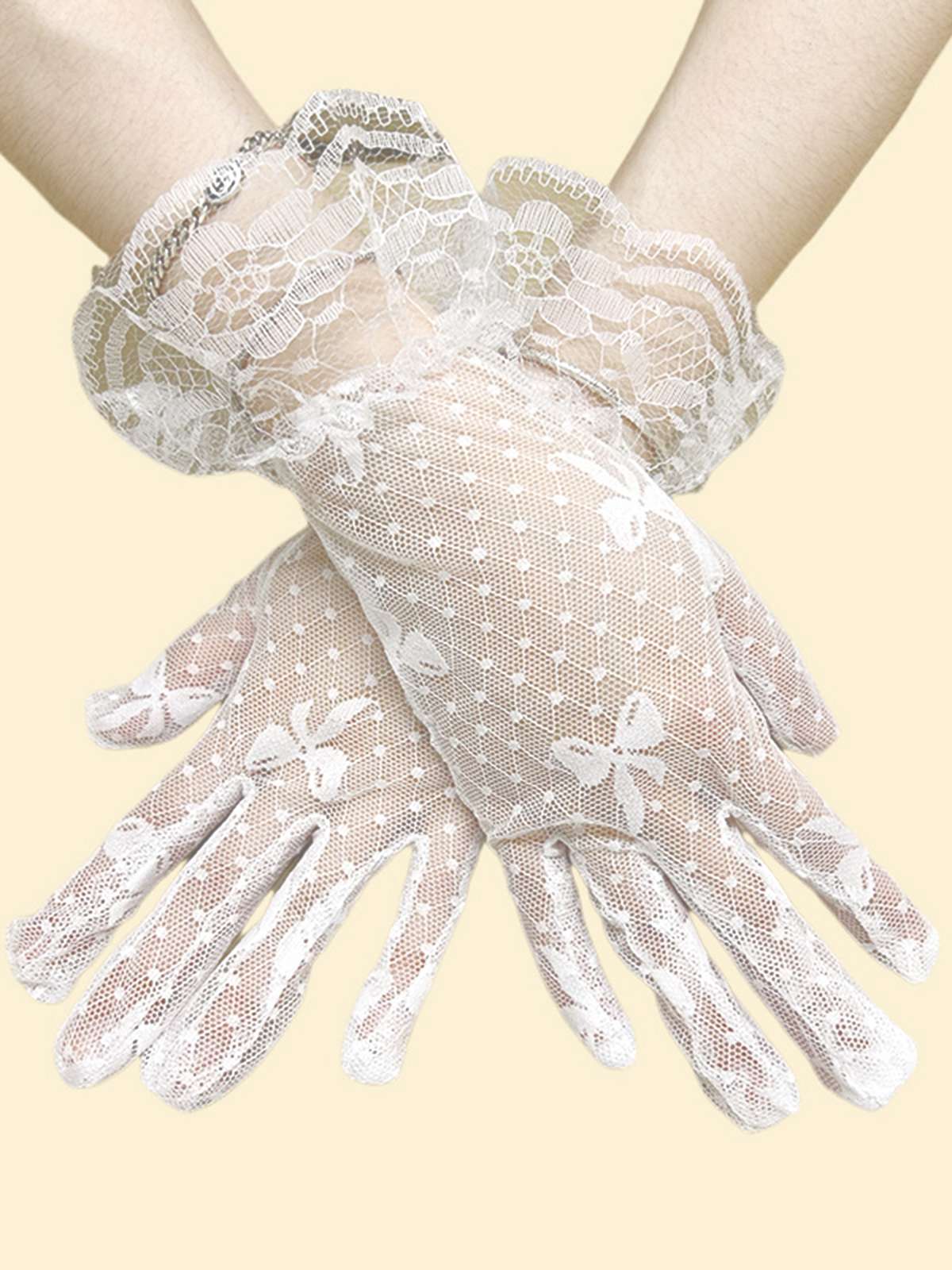 Vintage Solid Bow Lace Gloves - Image 2