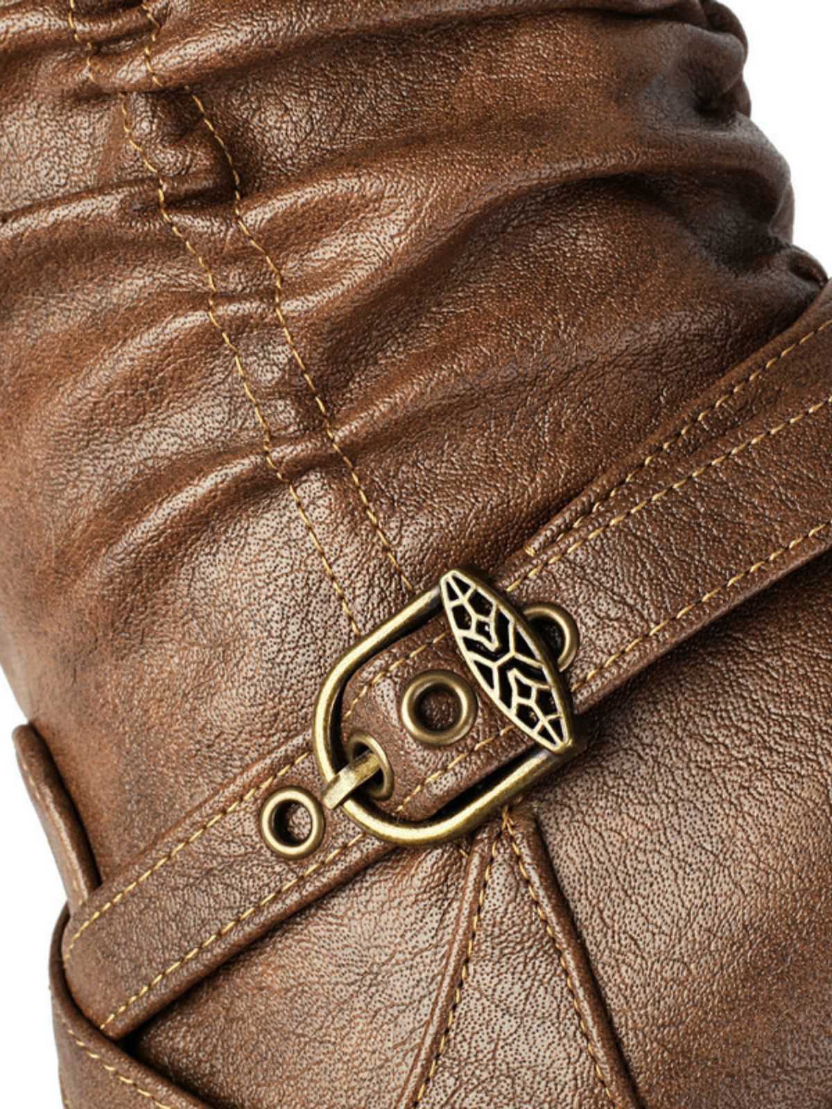 Vintage Solid Buckle Ruched Chunky Heels Boots - Image 7