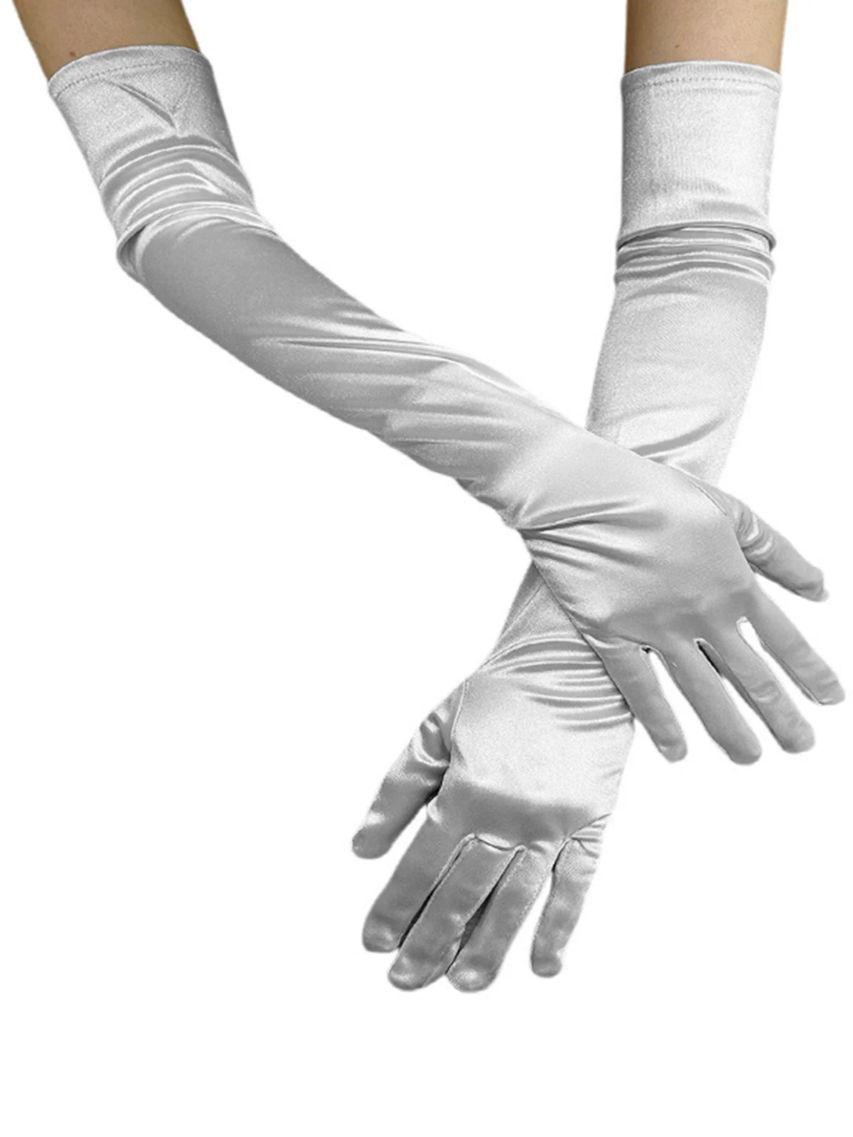 Vintage Solid Faux Satin Elbow Long Gloves - Image 2