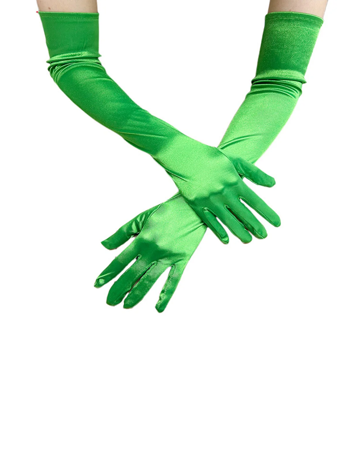 Vintage Solid Faux Satin Elbow Long Gloves - Image 3
