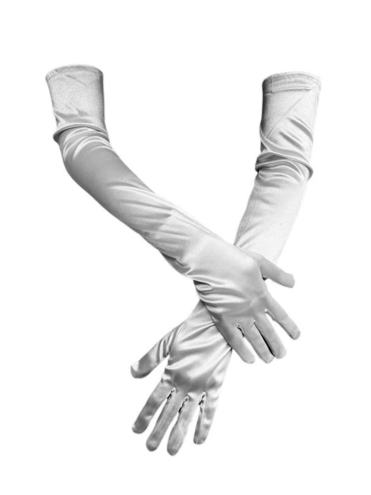Vintage Solid Faux Satin Elbow Long Gloves - Image 4