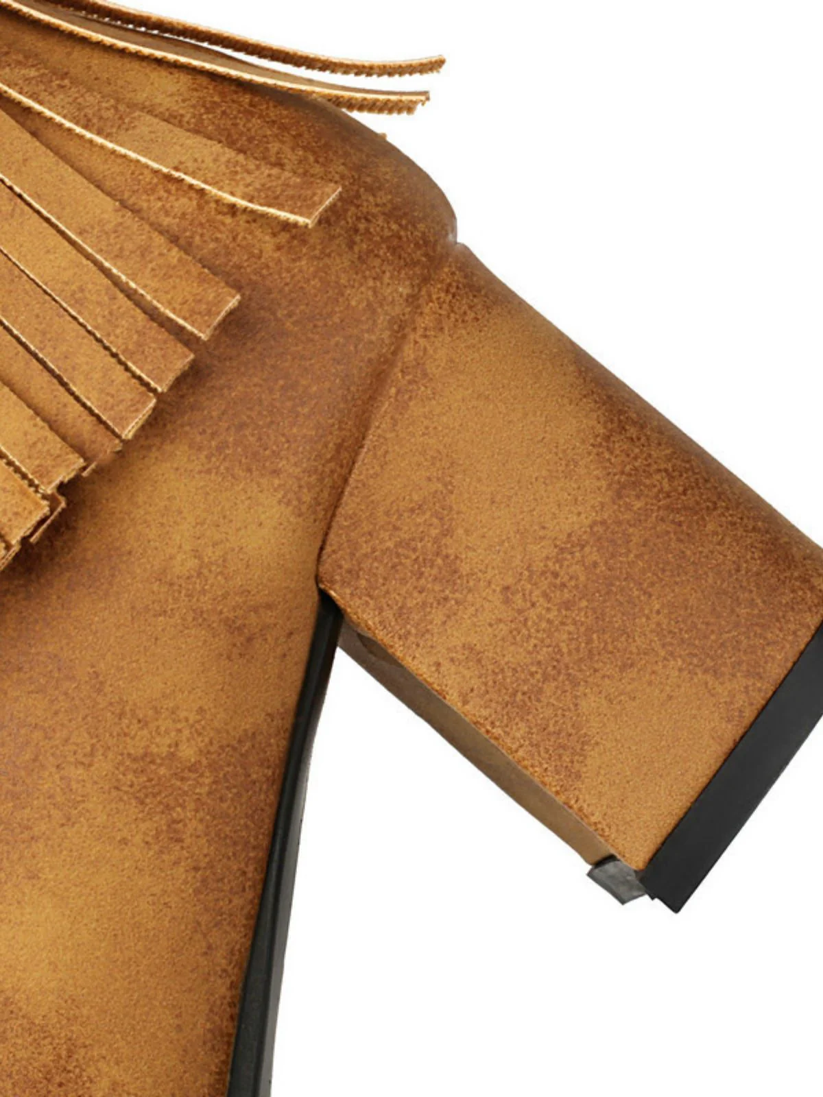 Vintage Solid Fringe Suede Chunky High Heel Boots - Image 13