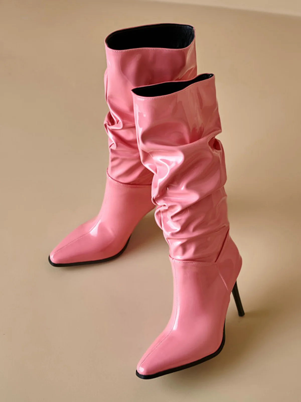 Vintage Solid Patent Leather Mid-Calf High Boots - Image 3