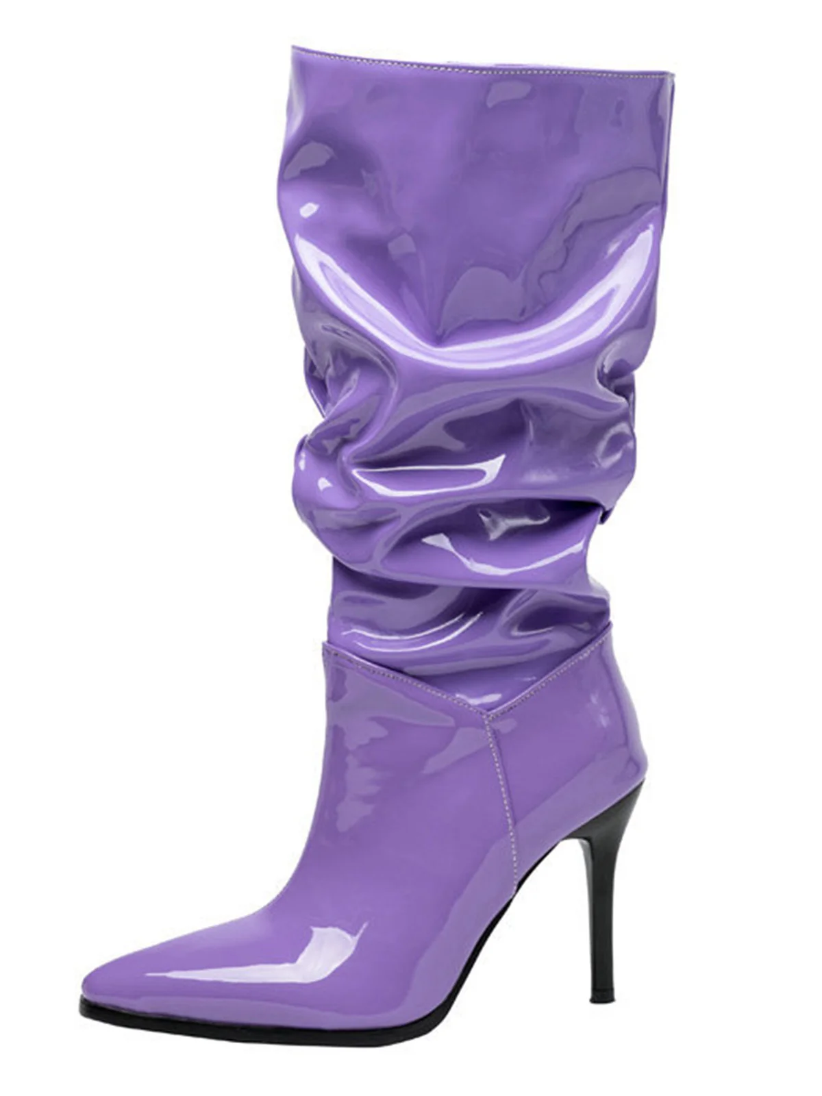Vintage Solid Patent Leather Mid-Calf High Boots - Image 4