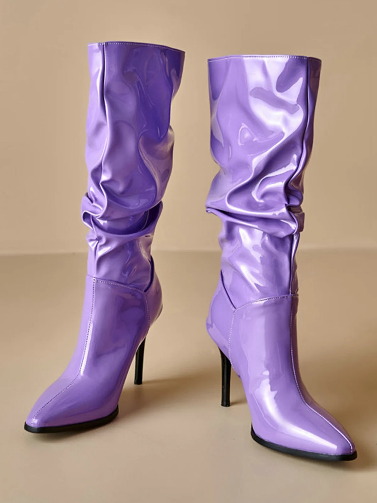 Vintage Solid Patent Leather Mid-Calf High Boots - Image 6