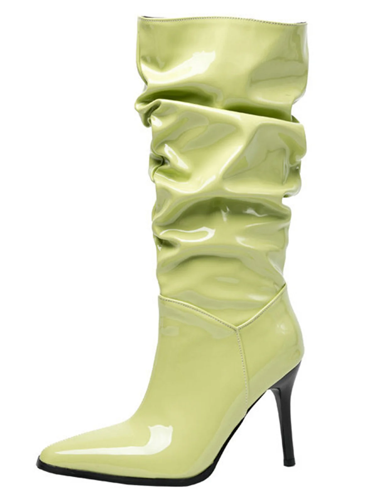 Vintage Solid Patent Leather Mid-Calf High Boots - Image 8