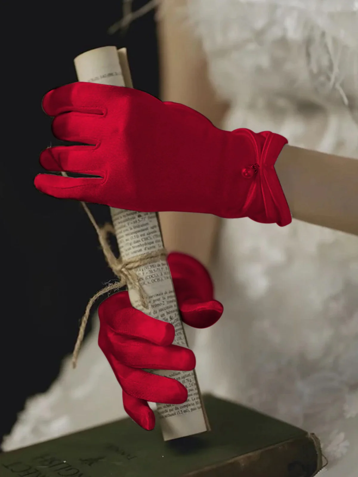 Vintage Solid Pearl Stretch Satin Short Gloves - Image 8