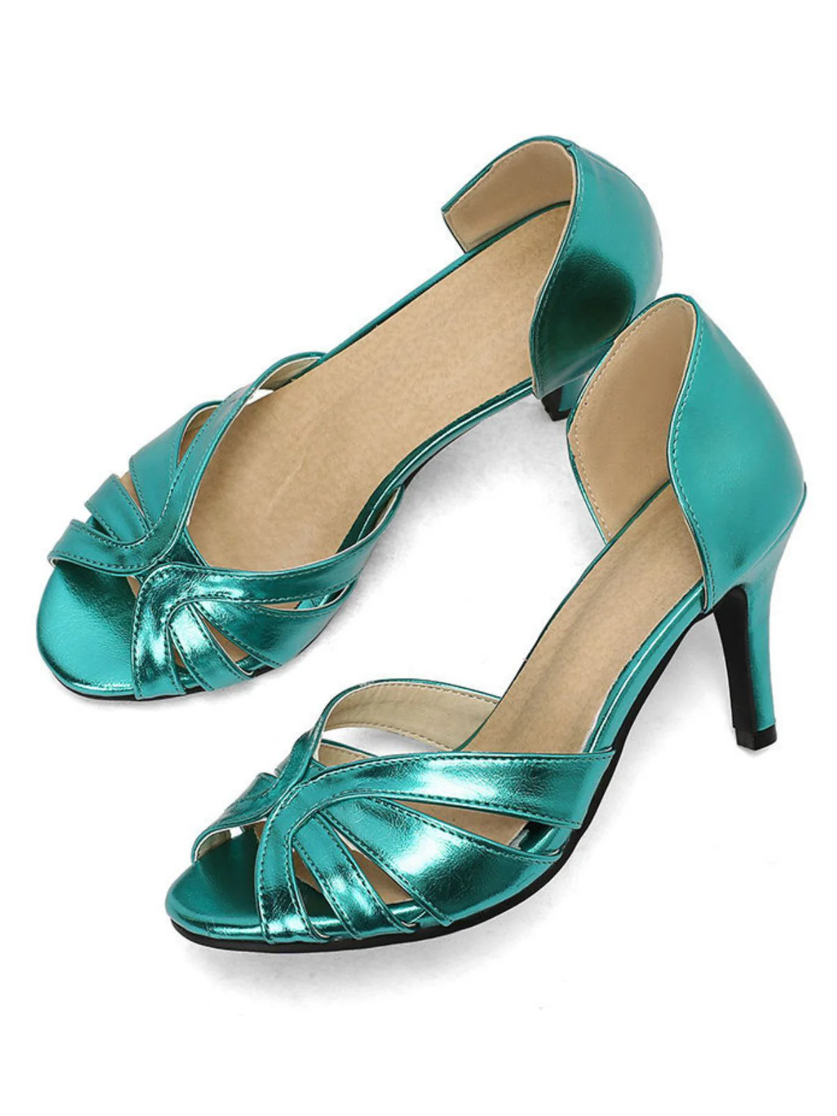 Vintage Solid Peep Toe Hollow Slip-On High Heels - Image 11