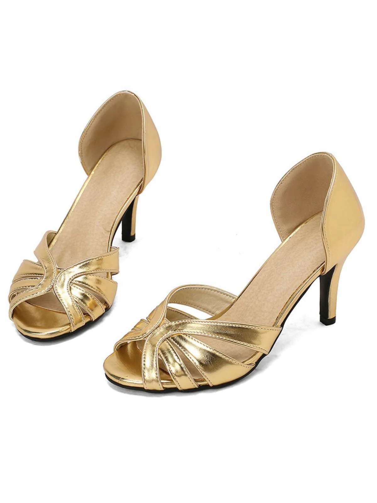 Vintage Solid Peep Toe Hollow Slip-On High Heels - Image 7