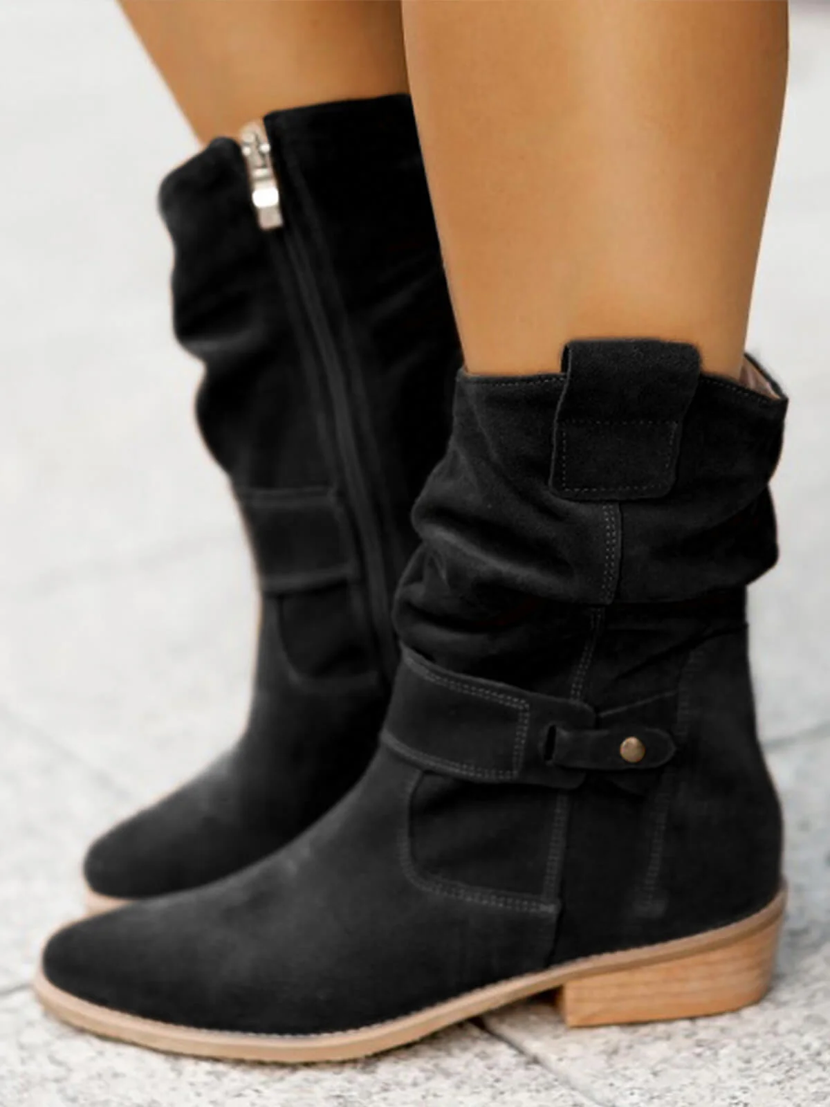 Vintage Solid Suede Mid-Calf Boots - Image 3