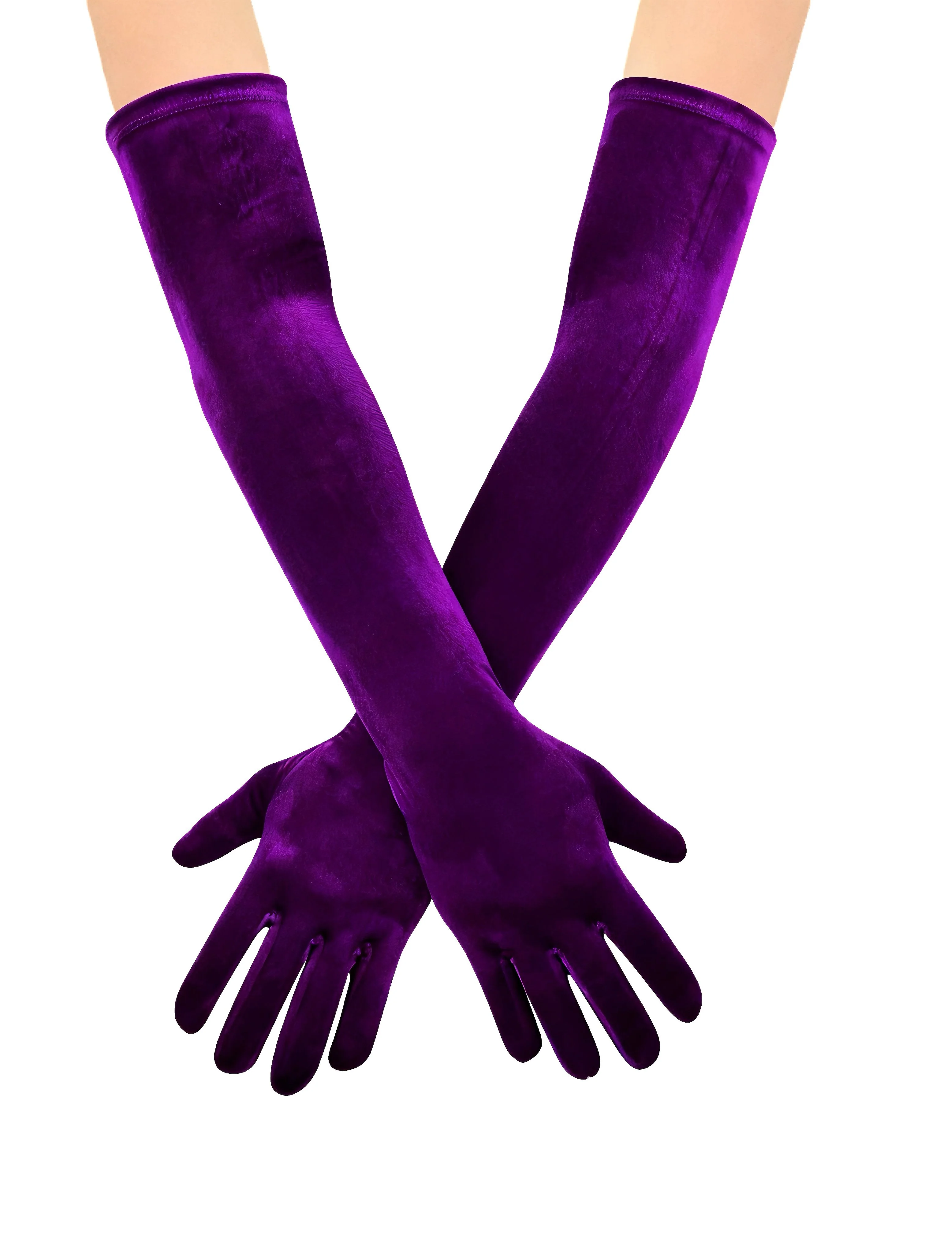 Vintage Solid Thick Velvet Long Gloves - Image 5